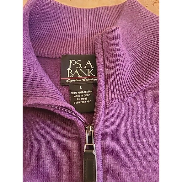 Jos A Bank Sweater Men Large 1/4 Zip Pullover Pima Cotton Purple Preppy Casual - Picture 3 of 5